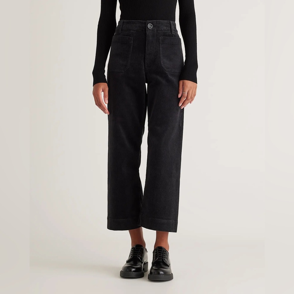 NWOT Quince Organic Stretch Corduroy Cropped Wide Leg Pants Black 13 Casual
